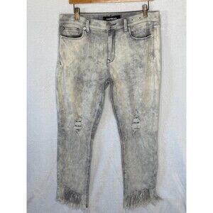 Express Jeans Gray & White Acid Wash Mid Rise Cropped Legging Size 12 Frayed hem